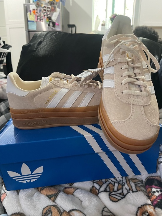 adidas Shoes - adidas Cream Suede Gazelle with White Stripes and Gum Sole